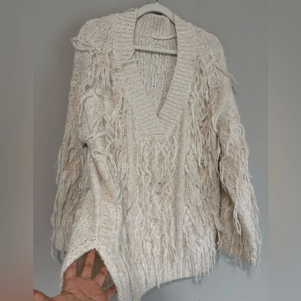 Anthropologie Fringed V-Neck Sweater - Picture 7 of 8